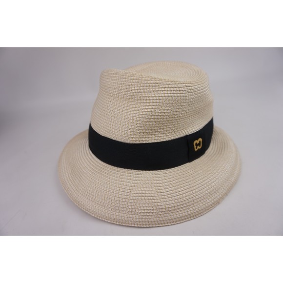 Eric Javits Women's Classic Squishee Straw Packable Fedora Sun Hat Cream/ Black - Picture 1 of 5